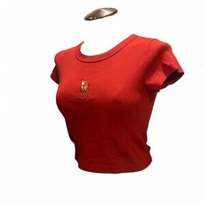 Brandy Melville Red Crop Top with Embroidered cute deer